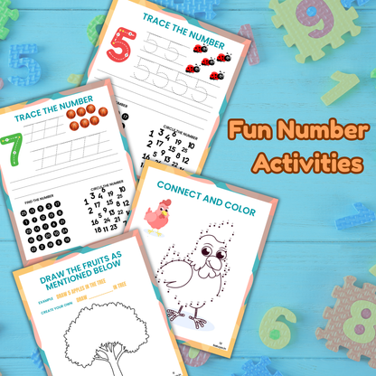 Sakuya Number Book Preschool Printable | Number Tracing and Counting Practice Worksheet | Kindergarten Tracing | Math and Number Writing Sheets