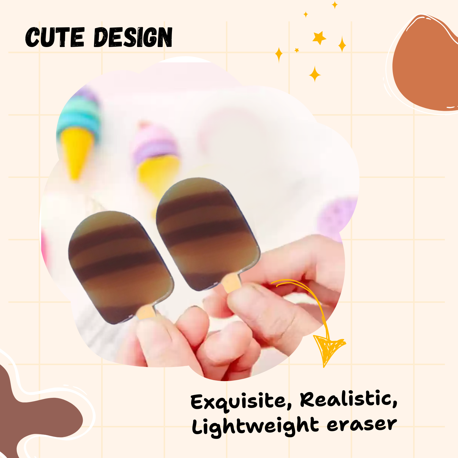 Sakuya Ice Cream Eraser for Kids and Adults | Stylish Eraser for School Kids | Birthday Return Gifts - Sakuya