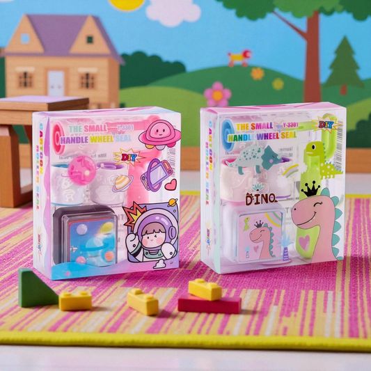 Sakuya Roller Seal Stamp with Inkpad for Kids | Handle Wheel Roller Stamp Set | Cute Stationery Items for Girls & Boys | Return Gift for Birthday Parties | Art Kit for Children - Animal