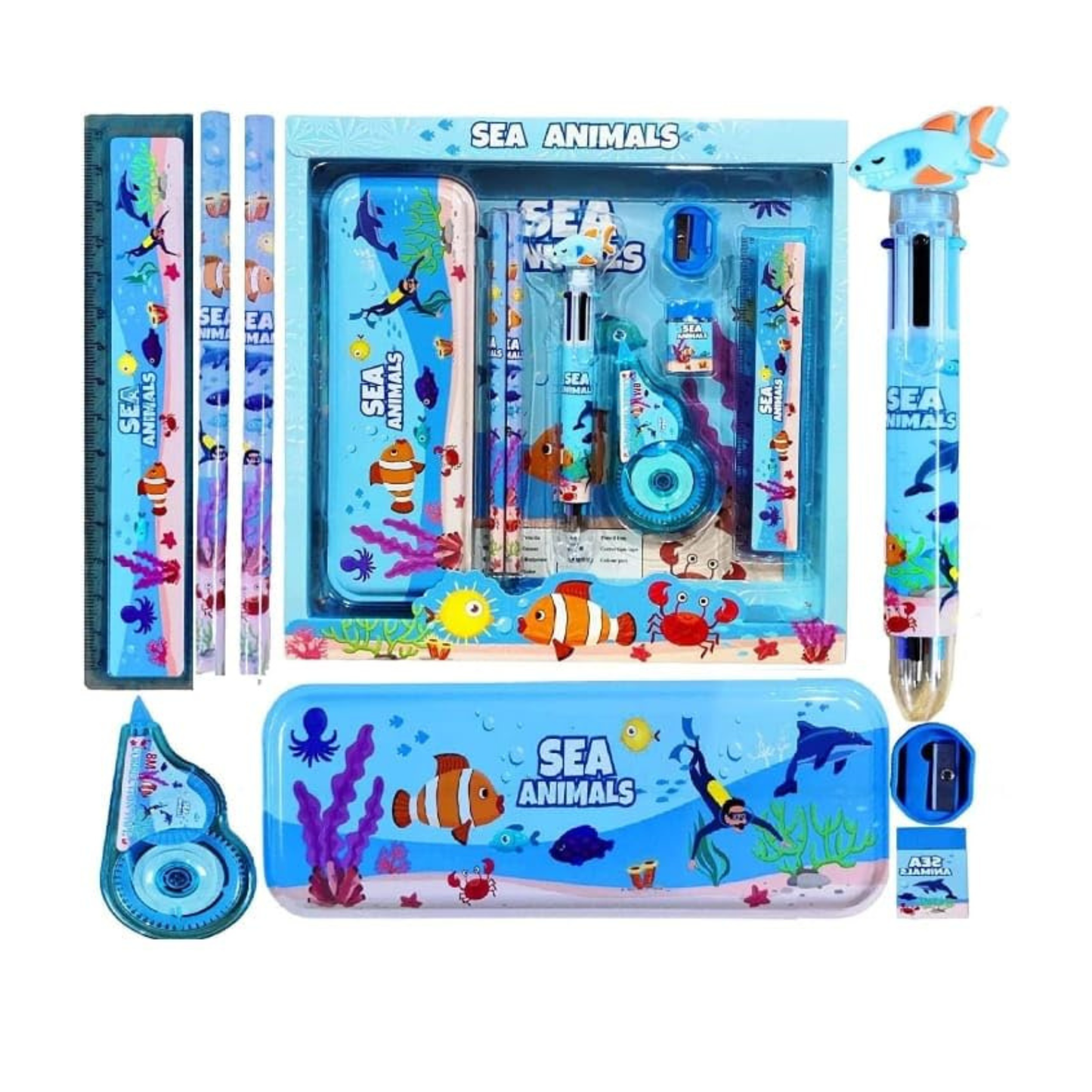 Sakuya Cartoon Stationary Gift Set for Kids – Includes Pencils, Sharpener, Eraser, Crayons & Ruler | Perfect Birthday Gift for Kids | Fun & Colorful Designs for Creative School Supplies - Sakuya