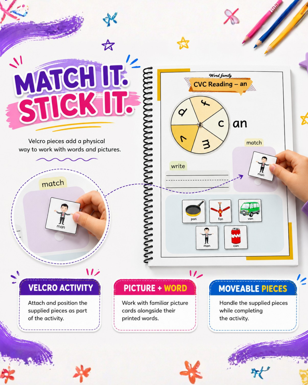 Sakuya CVC Phonics Activity Book for Early Readers, 5+ Years Kids