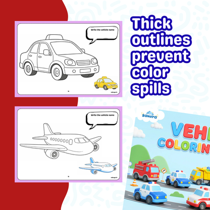 Vehicle Coloring Book for Kids | Big Easy Coloring Pages with Name Writing Practice | Cars, Trucks, Trains, Construction & Emergency Vehicles | Preschool & Kindergarten Activity Book