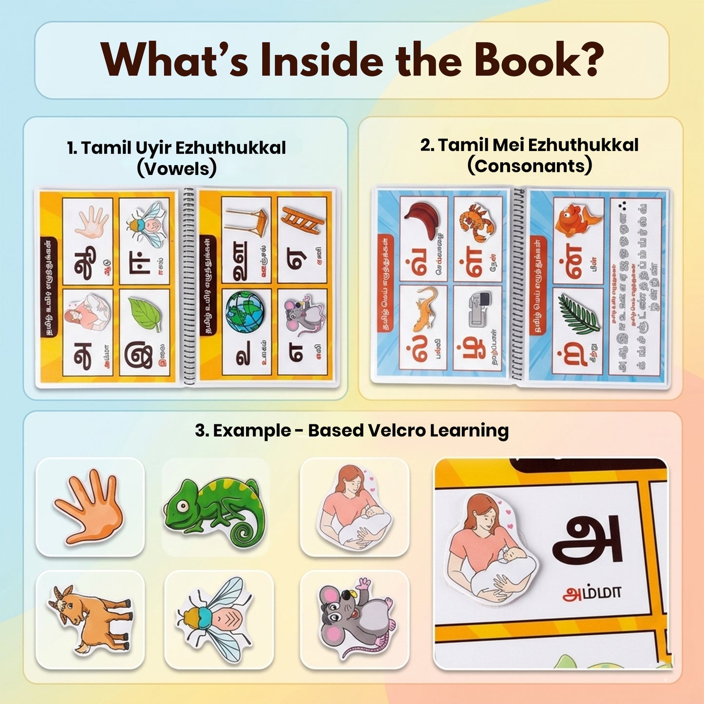 Sakuya Arichuvadi Alphabet Learning & Activity Book for 3+ Year Old | Montessori-Inspired Practice with Reusable Stickers | Early Tamil Alphabet Learning Book for Kids