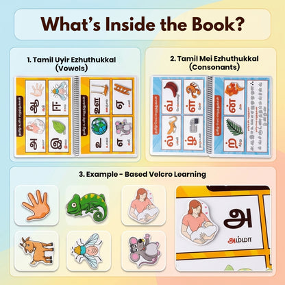 Sakuya Arichuvadi Alphabet Learning & Activity Book for 3+ Year Old | Montessori-Inspired Practice with Reusable Stickers | Early Tamil Alphabet Learning Book for Kids