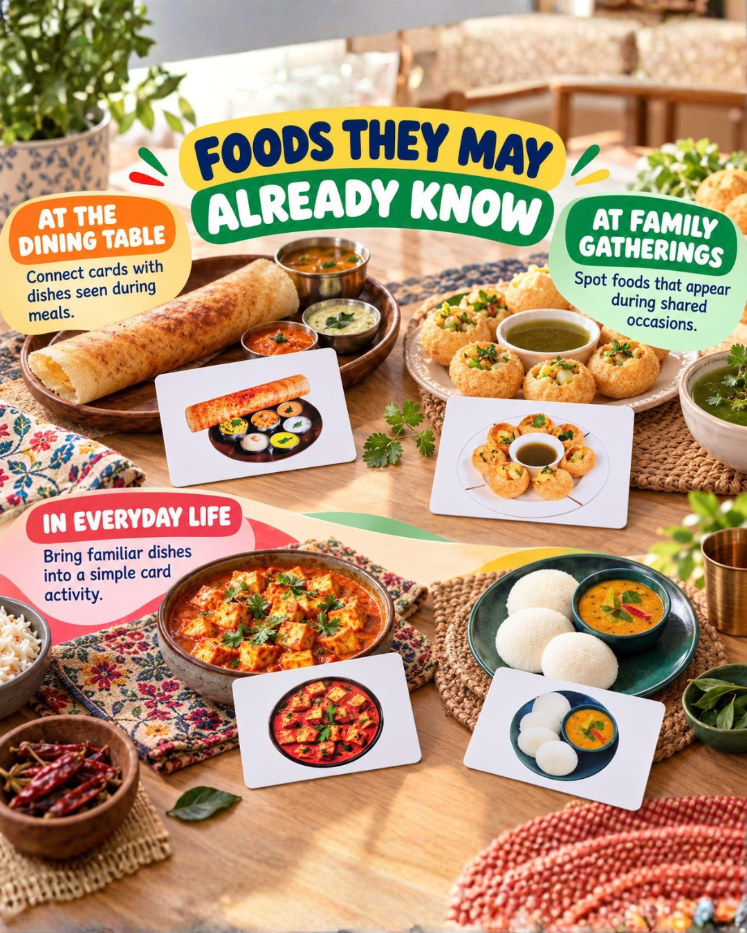Sakuya Indian Food Flash Cards For Kids 3+ | Colourful Learning Card Set