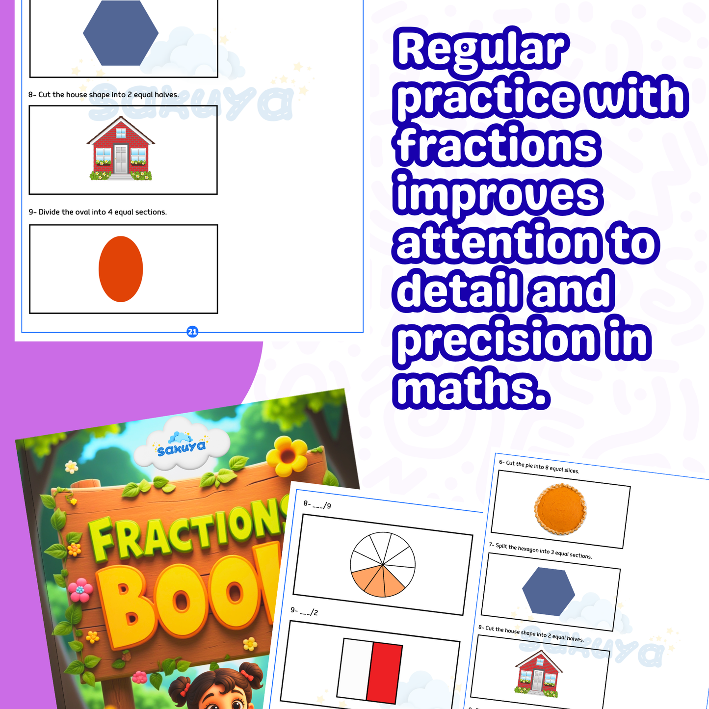 Sakuya Fraction Puzzle Book for Kids Ages 7-10 | Fun Math Activity Workbook with Fraction Games, Mazes & Brain Teasers | Learn Fractions the Easy Way | Homeschool & Classroom Learning