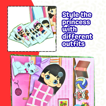 Sakuya Princess House Busy Book for Preschool Kids | Pretend Play with Dress-Up, Makeup, Kitchen & Bathroom Scenes | Reusable Stickers | Learning Gift for Girls 3–6 Years