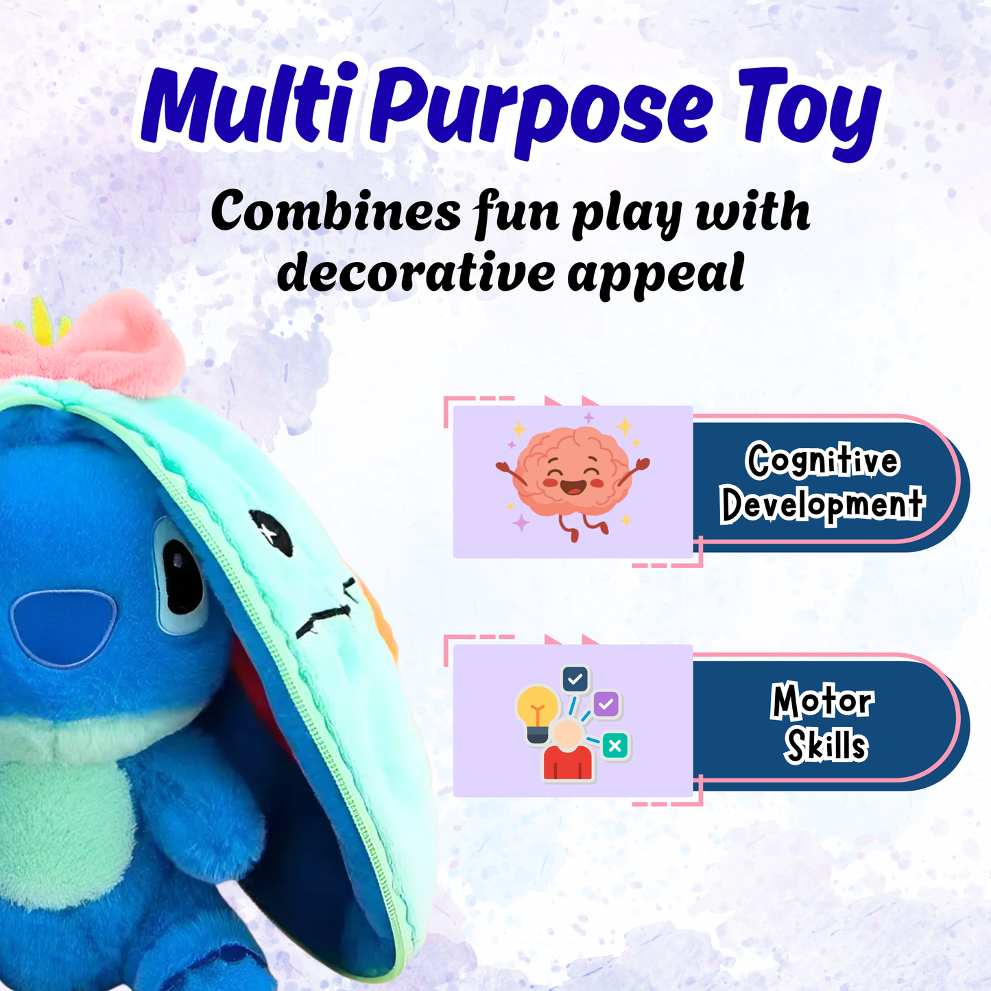 Sakuya Cute Blue Character Soft Toy with Zipper | Soft Stuffed Toy for Kids | 22cm Plush Animal | Machine Washable | Skin-Friendly Fabric | Cute Gift for Toddlers and Children