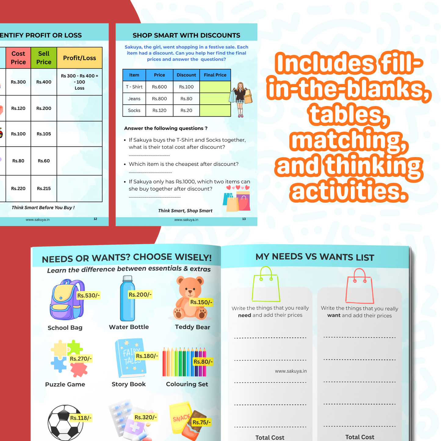 Sakuya Financial Book for Kids | Finance 101 Workbook | Financial Literacy for Kids to Teach Money Saving, Smart Spending, Banking Basics and Simple Business Concepts Through Fun Activities for Children