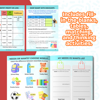 Sakuya Financial Book for Kids | Finance 101 Workbook | Financial Literacy for Kids to Teach Money Saving, Smart Spending, Banking Basics and Simple Business Concepts Through Fun Activities for Children