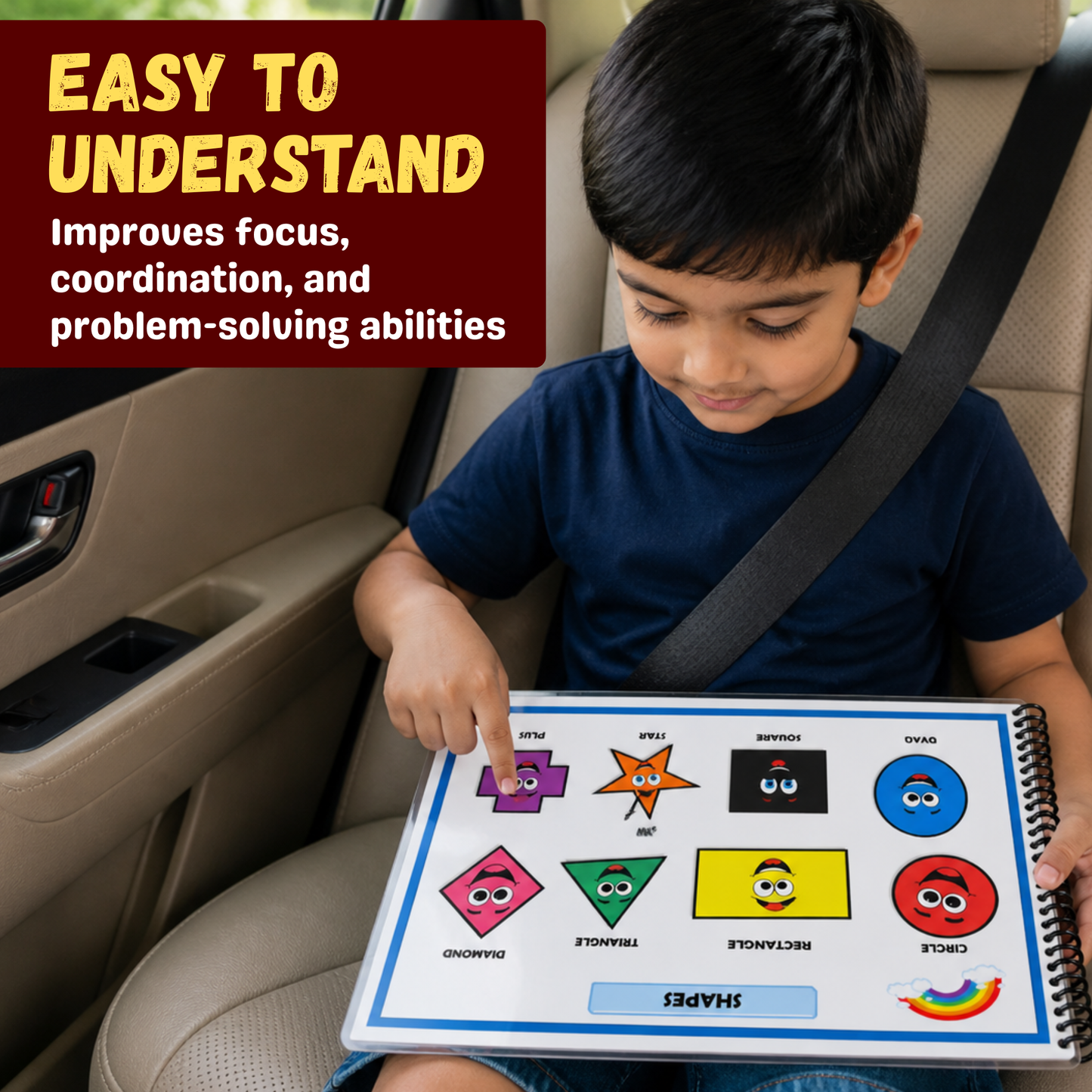 Sakuya My First Activity Book for 3+ Year Old | Montessori Busy Book with Cute Stickers and Velcro Activities | Early Learning Toy for Shapes, Colors, Alphabets & Numbers | Reusable Educational Binder