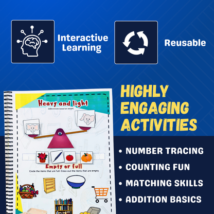 Beginner Math for Clever Champion – Preschool Busy Book for Kids 3.5+ | Reusable Math Activity Binder with Counting, Tracing, Addition, Logic Games & Fine Motor Skills | Tear-Proof Learning Book