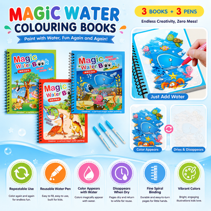 Sakuya 7-piece Ultimate Colouring Combo | Drawing Book for Kids 6-12, Activity Set with Magic Water Art Pad, Alphabet & Number Learning, Trace & Colour, Birthday Gift