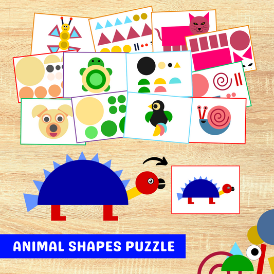 Printable Animal Puzzle Game | Animal Shape and Pattern Activity | Montessori Busy Book | Printable Puzzles