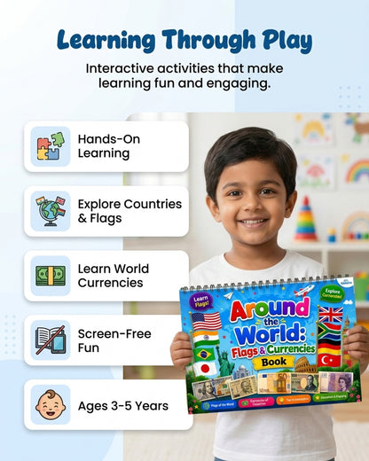 Sakuya Flags and Currencies Preschool Busy Book for Kids | Learn World Flags, Countries & International Money | Educational Geography Activity Book for Preschoolers & Kindergarten Children