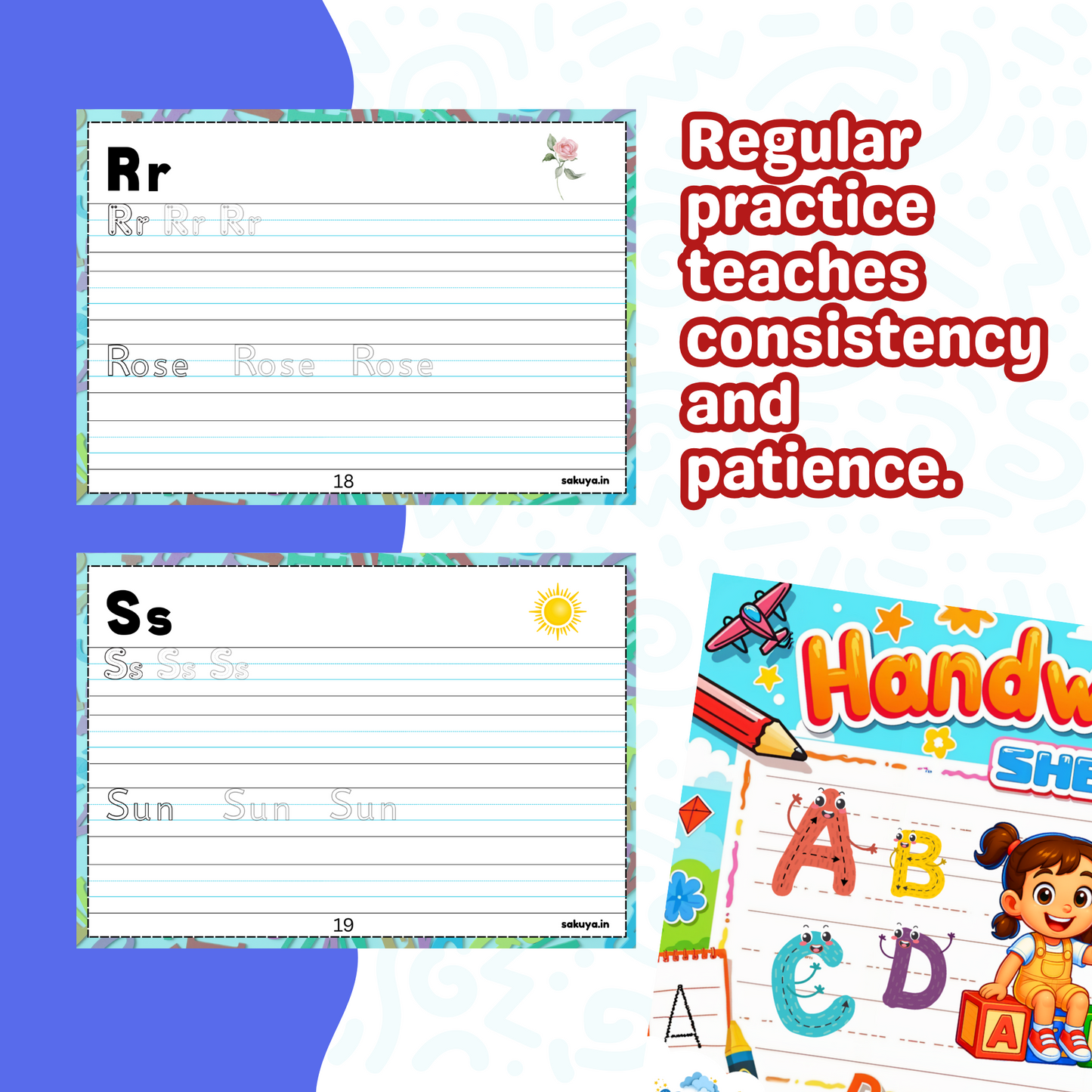 Sakuya Handwriting Practice Book for Kids | Preschool, Kindergarten, Early Learning Workbook | Improve Writing Skills, Fine Motor Development, Tracing Letters