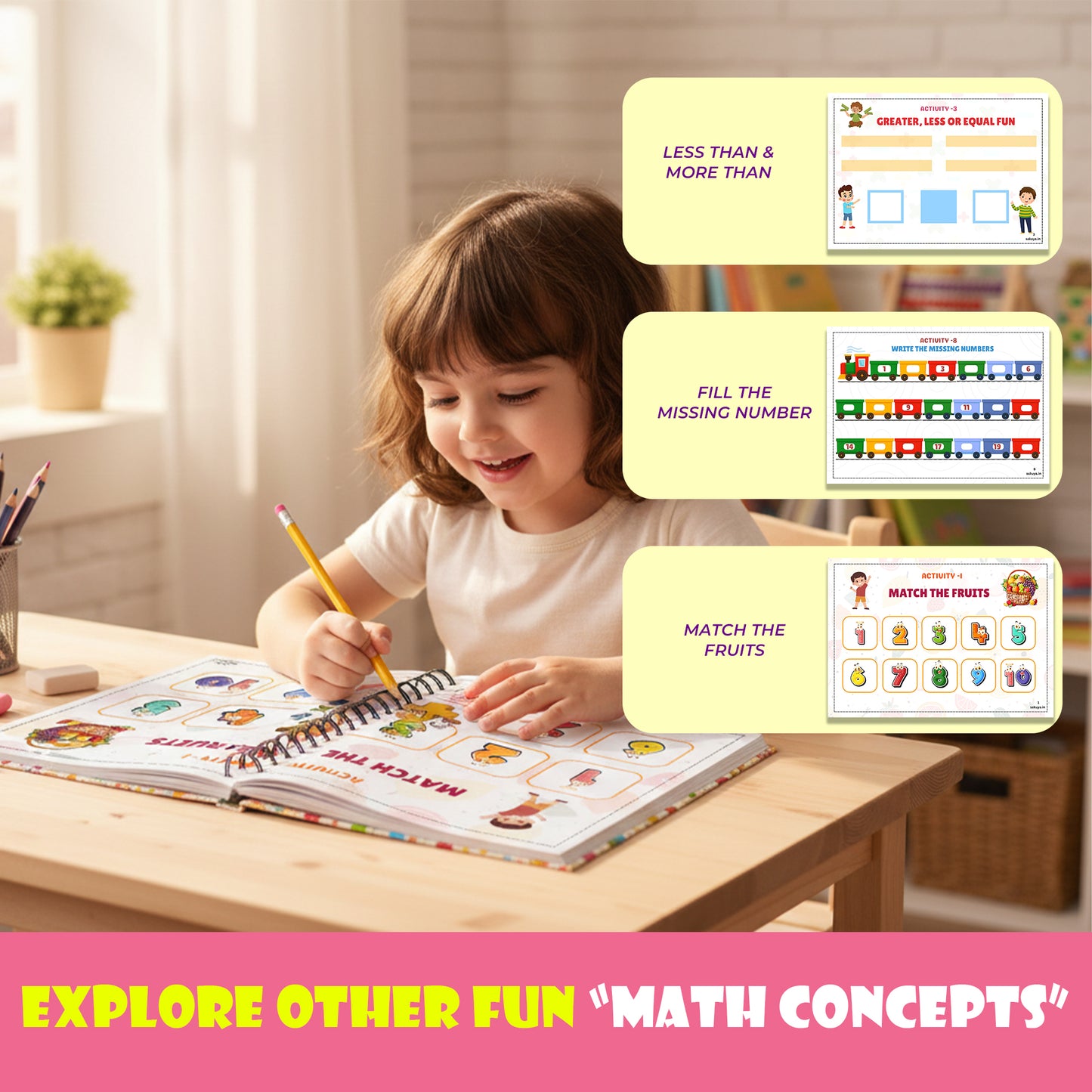 Brain Activity Book For Kids 3-5 Years: Early Learning Maths, Counting & Matching Games – Concentration Improving Toddler Activity Kit & Gift. Intellectual Mathematical Games For Kids