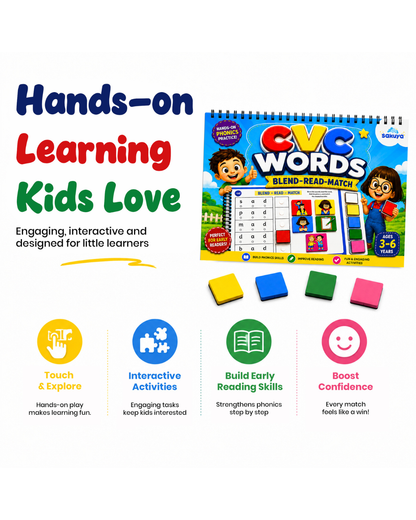 Sakuya CVC Words Phonics Book | Blend Read Match 3 Letter Words Book | 3-6Y