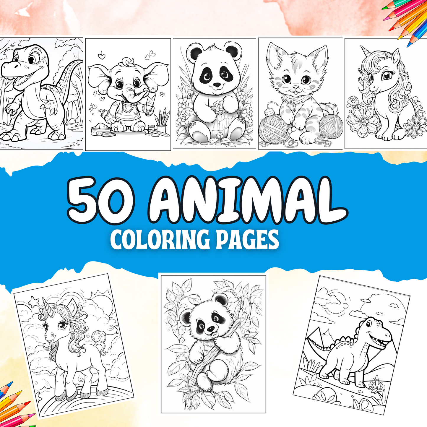 Sakuya Animals Coloring Book for Kids |250 Page Kids Coloring Book |  Baby Shower Activities-Set of 5 - Sakuya