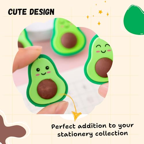 SAKUYA Avocado Fruit-Shaped Kids Pencil Erasers (Set of 4) - Fun Shapes, Stylish Design | Perfect for School, Art, and Gifts | Cute Green Avocado Erasers for Classroom Rewards, Birthdays, Party Favors - Sakuya