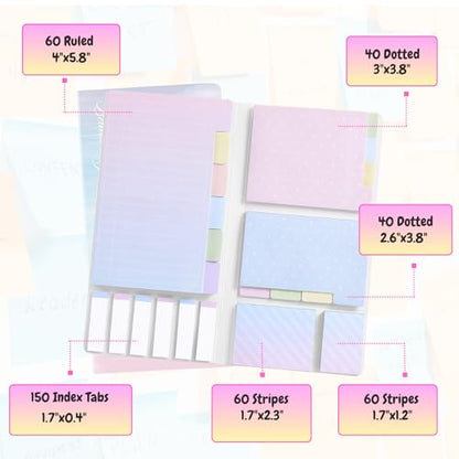 Sticky Notes Set Neon Memo Pad Set with Bookmark Index - Pink Sticky Notes for School, Home, and Office Organization - Sakuya