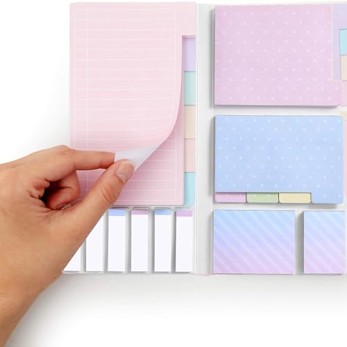 Sticky Notes Set Neon Memo Pad Set with Bookmark Index - Pink Sticky Notes for School, Home, and Office Organization - Sakuya