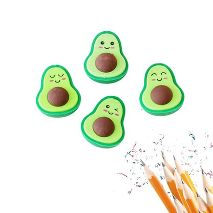 SAKUYA Avocado Fruit-Shaped Kids Pencil Erasers (Set of 4) - Fun Shapes, Stylish Design | Perfect for School, Art, and Gifts | Cute Green Avocado Erasers for Classroom Rewards, Birthdays, Party Favors - Sakuya