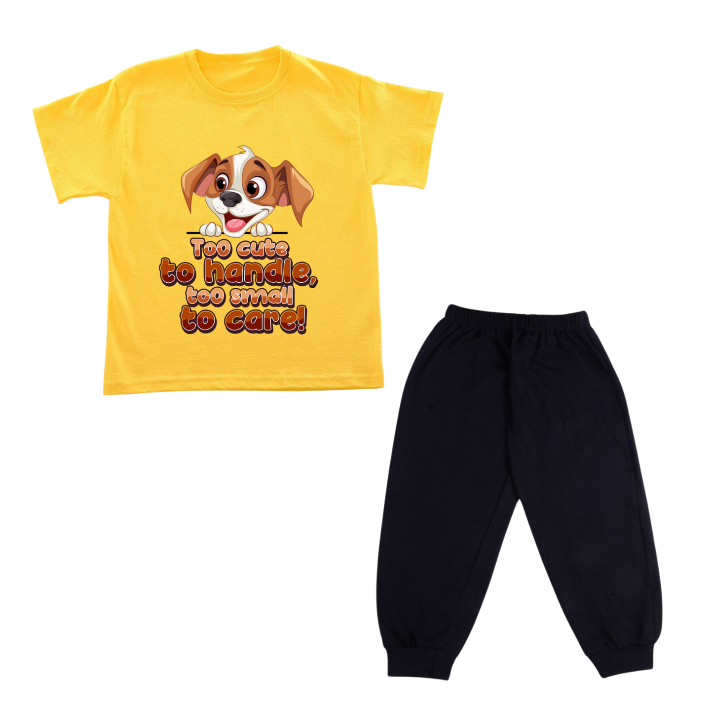 Sakuya Cute Dog Print Breathable Cotton Half Sleeve Tshirt & Pant Clothing Set for Nightwear coord Set for Unisex Kids Boys Girls-Yellow - Sakuya