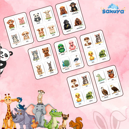 Sakuya Animal Flash Cards for Kids Learning | Preschool Educational Cards | Toddler Printable | Animal Name and Sound Recognition Game