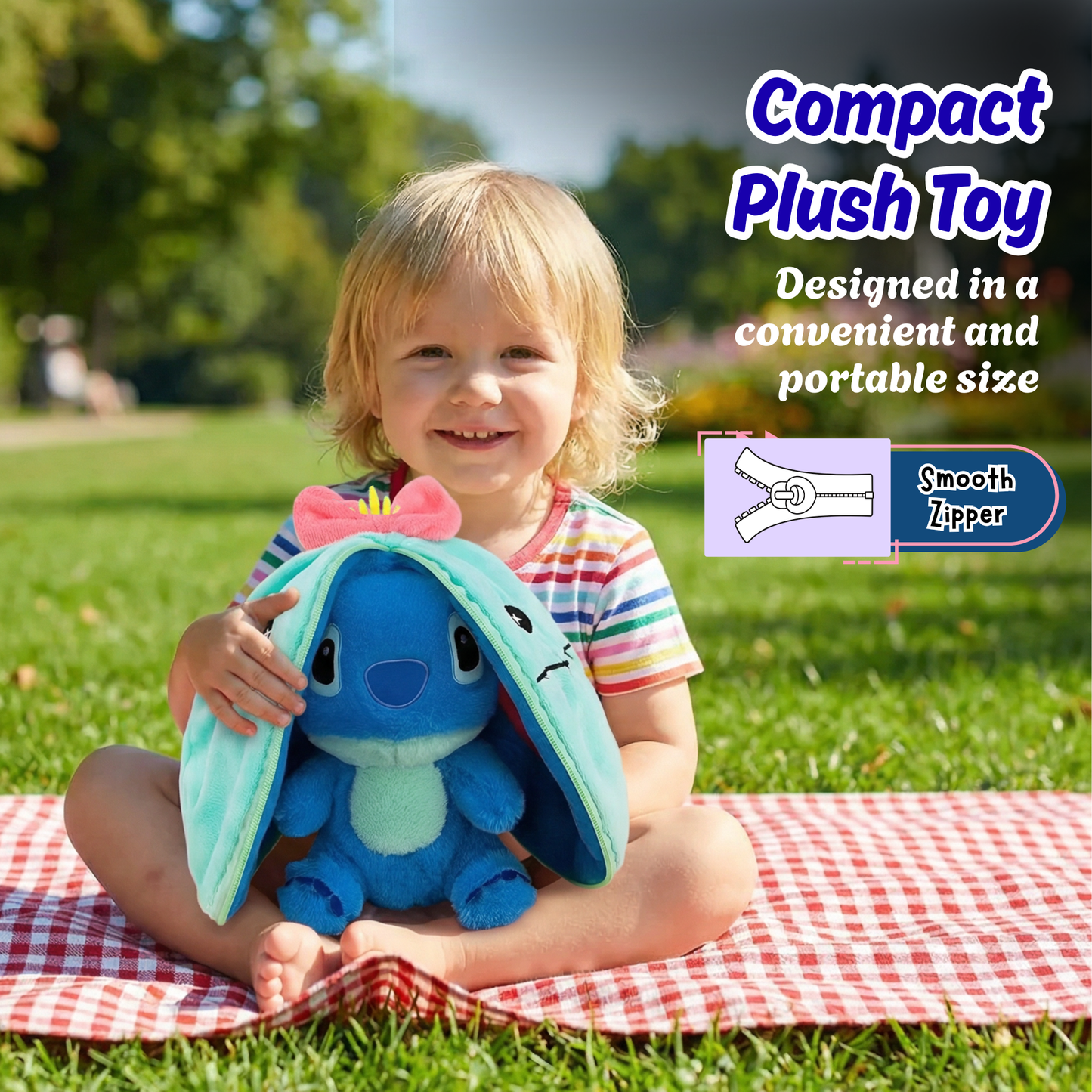 Sakuya Cute Blue Character Soft Toy with Zipper | Soft Stuffed Toy for Kids | 22cm Plush Animal | Machine Washable | Skin-Friendly Fabric | Cute Gift for Toddlers and Children