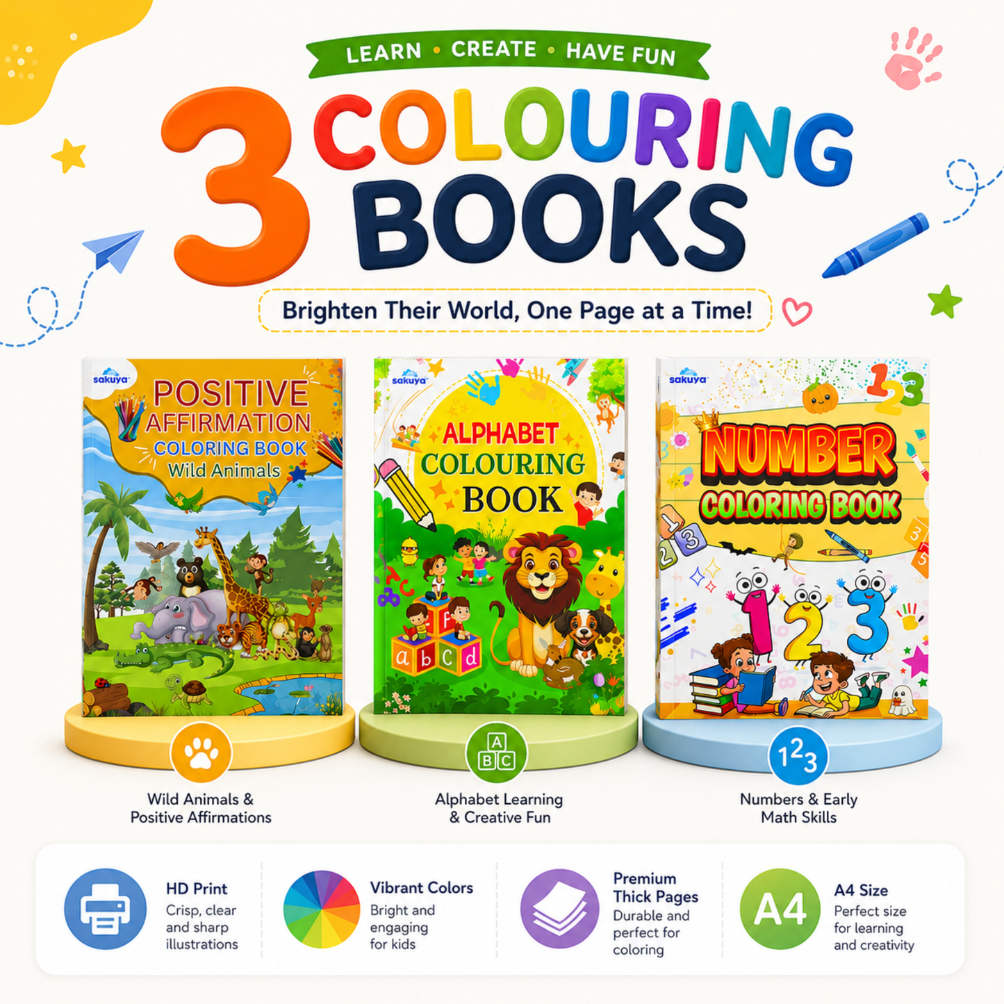 Sakuya 7-piece Ultimate Colouring Combo | Drawing Book for Kids 6-12, Activity Set with Magic Water Art Pad, Alphabet & Number Learning, Trace & Colour, Birthday Gift