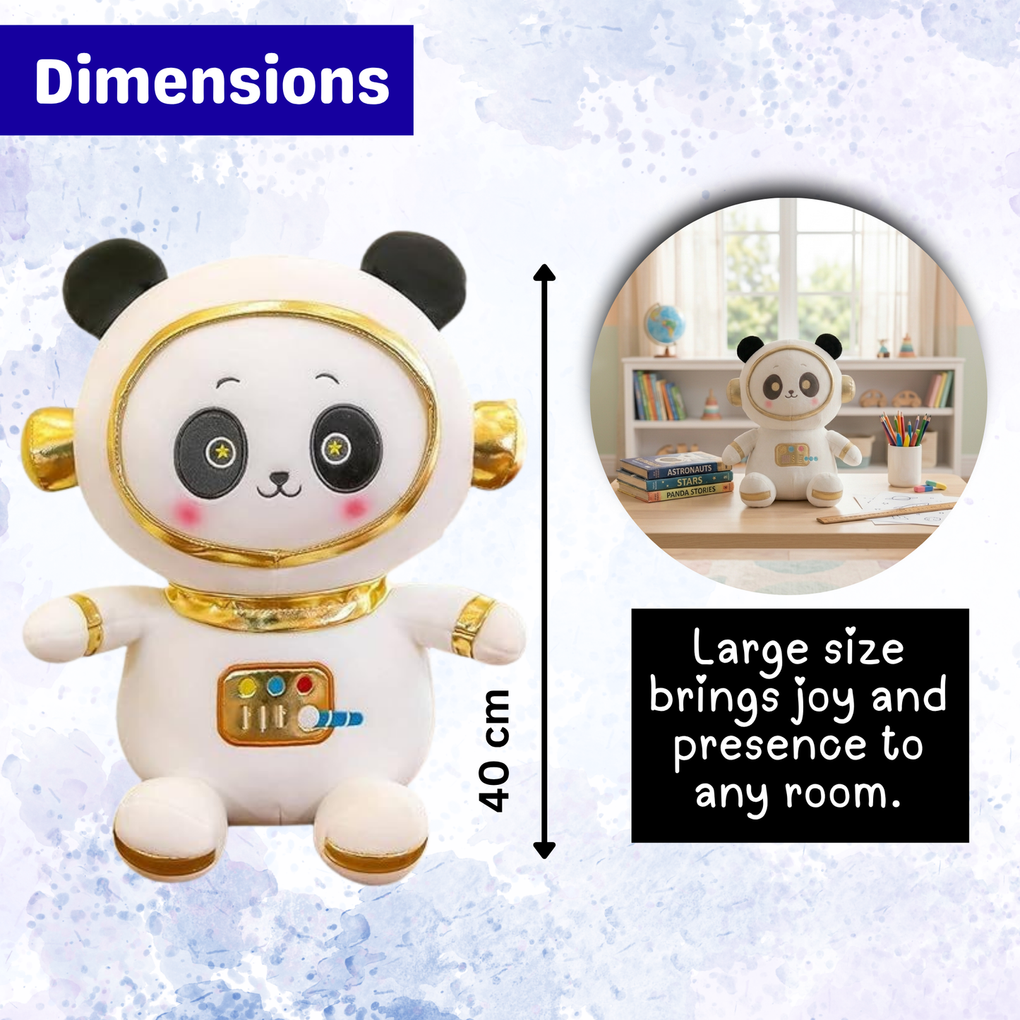 Sakuya 40cm Space Panda Soft Toy | Panda Teddy Bear for Kids | Cute Soft Plushie for Girls and Boys | Stuffed Animal Gift for Baby | Plush Toys for Kids and Toddlers | White and Gold