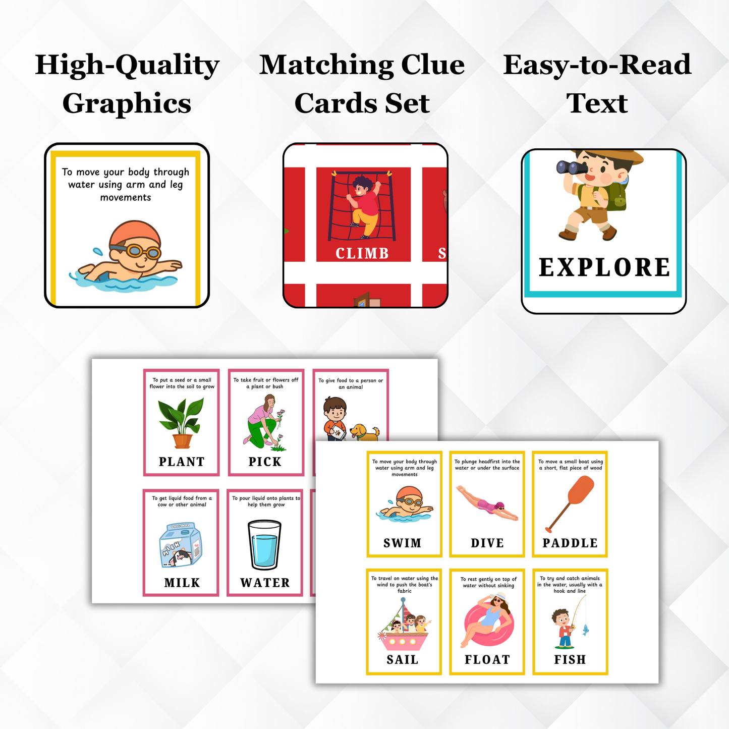 Sakuya Bingo Verb Flash Cards printable for Kids | Action Words Learning Game | Early English Vocabulary