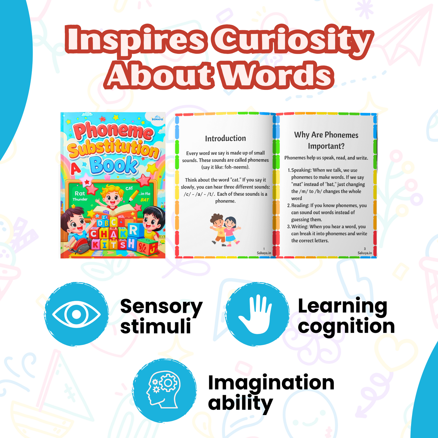 Sakuya Phoneme Substitution Book for Kids | Educational Book for kids | Fun Learning Activities with HD Print and Vibrant Colors to Improve Sound Recognition | Phonics Awareness, and Early Reading Fluency