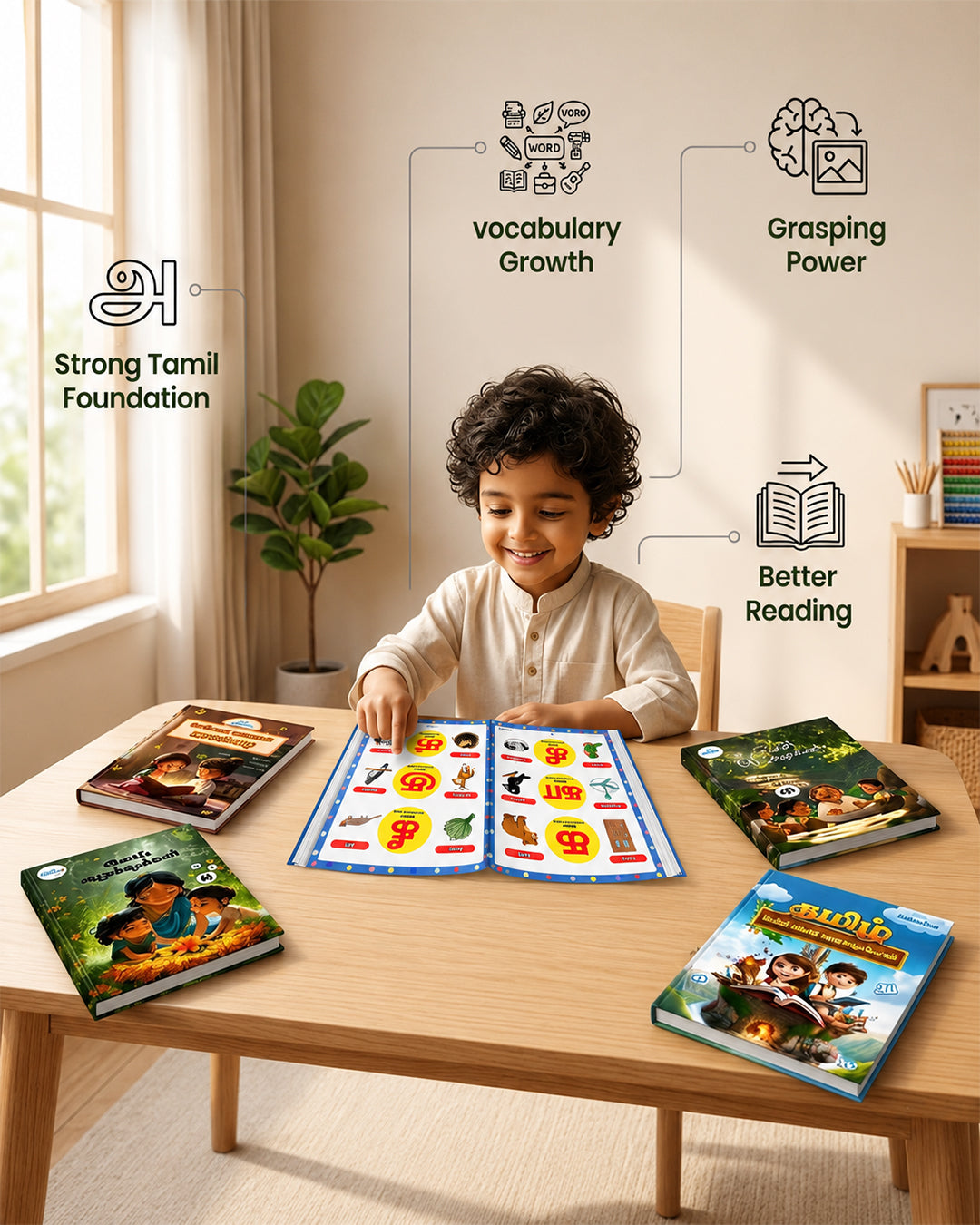 Sakuya Tamil Learning Books Combo Pack of 4 | Uyir Mei Alphabet Books