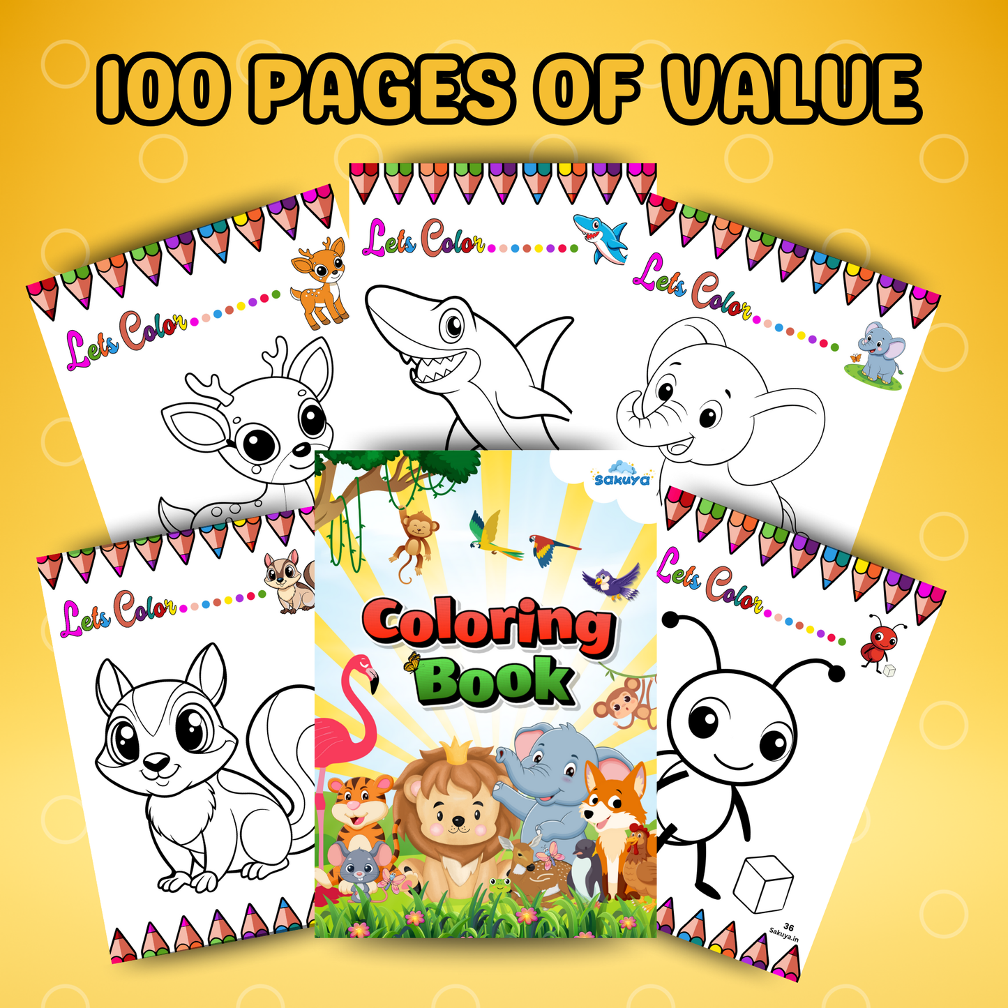 Animal Coloring Book for Kids Printable | 100 Page Digital Coloring Sheets | Easy Animal Coloring Pages