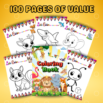 Animal Coloring Book for Kids Printable | 100 Page Digital Coloring Sheets | Easy Animal Coloring Pages