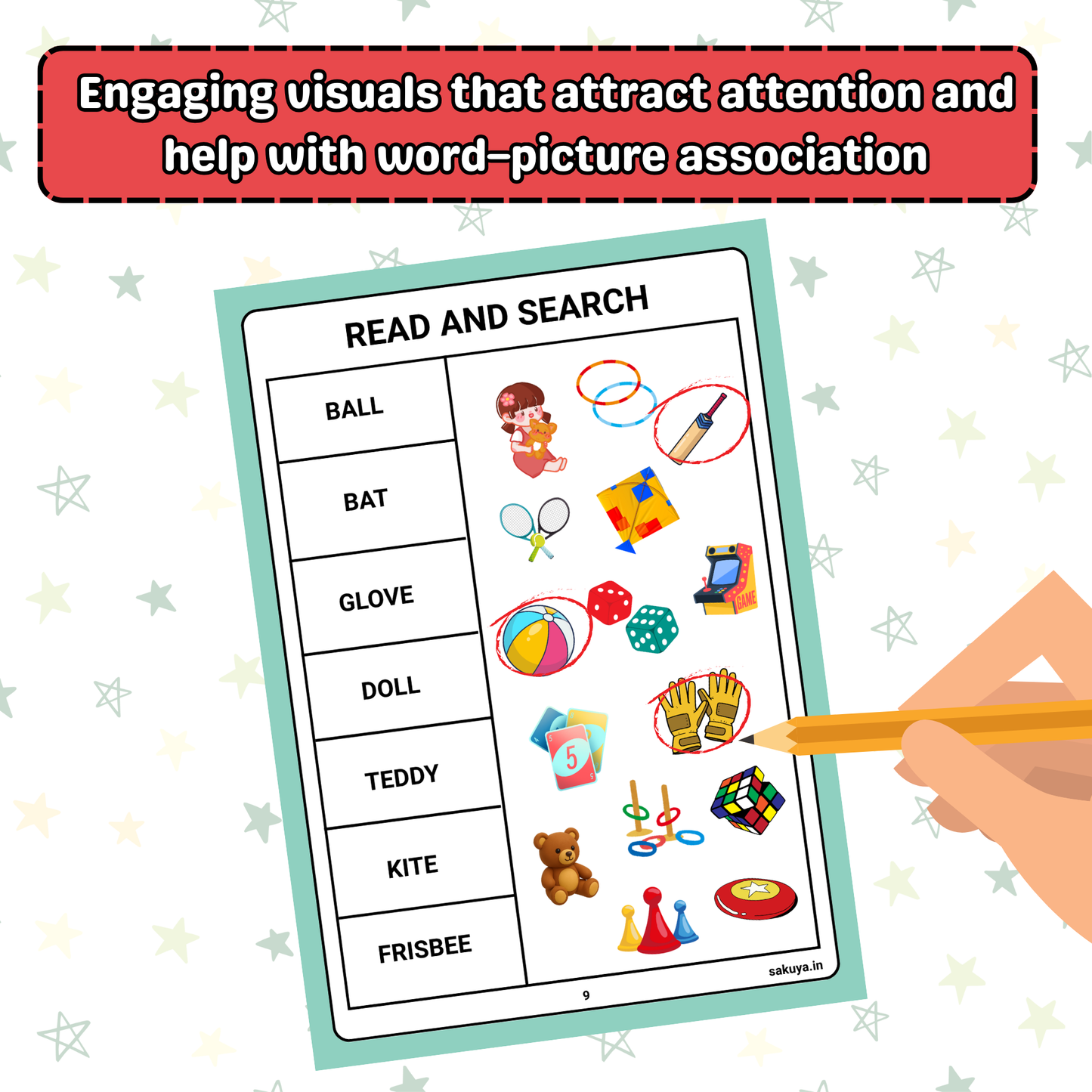 Sakuya Read and Search Activity Sheets for Kids | Printable Reading & Word Search Game | Digital Download Learning PDF