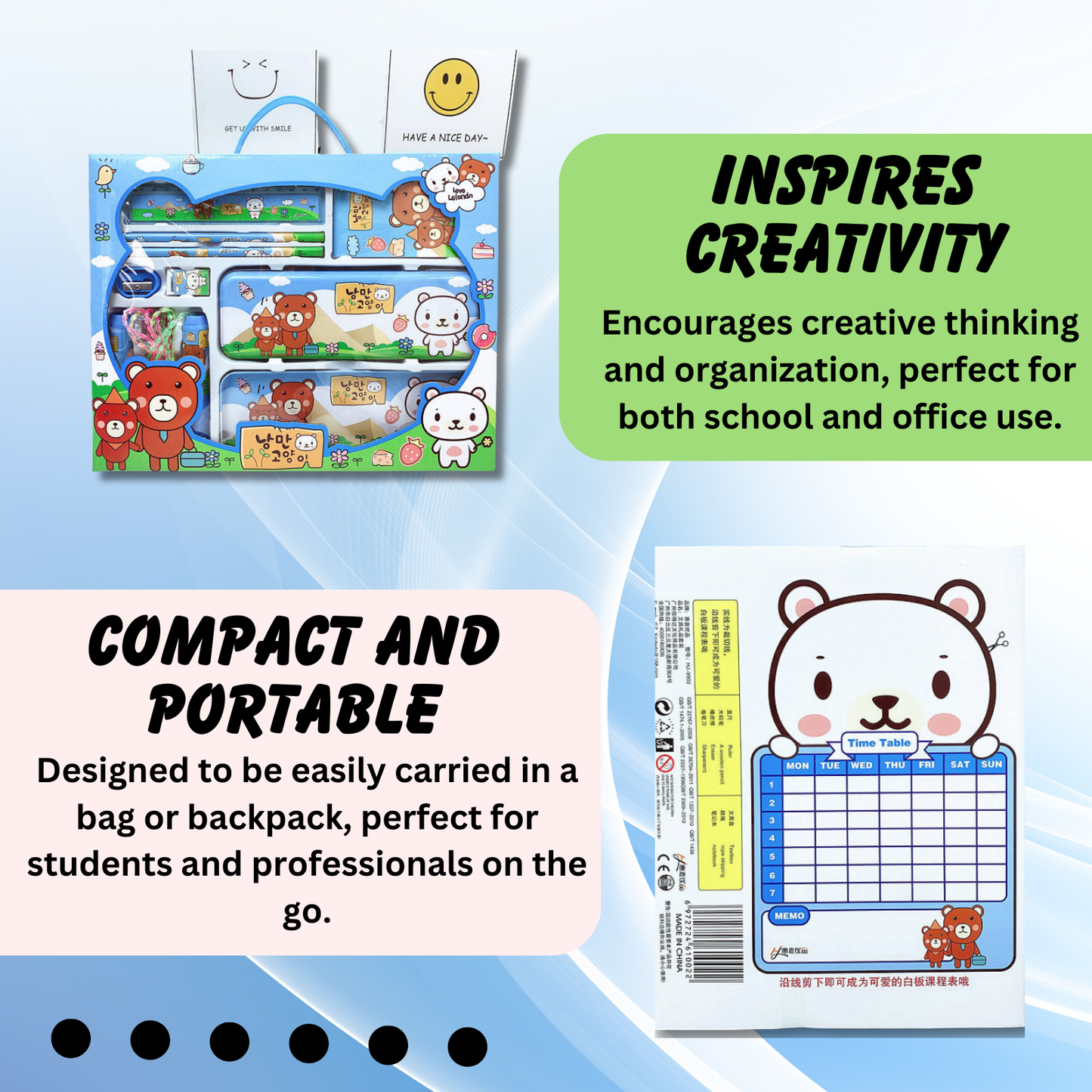 Sakuya Bright & Fun Handheld Cartoon Stationery Kit - Makes Awarding & School Fun Super Cute Kids' Stationery Set, Adorable Cartoon Stationery Set - Sakuya