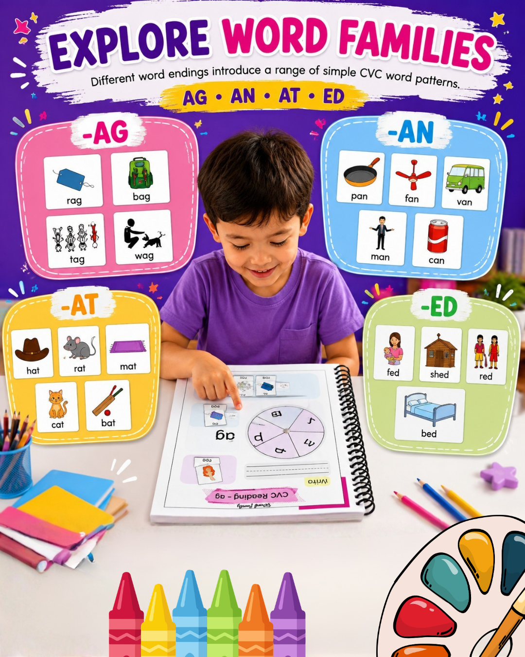 Sakuya CVC Phonics Activity Book for Early Readers, 5+ Years Kids