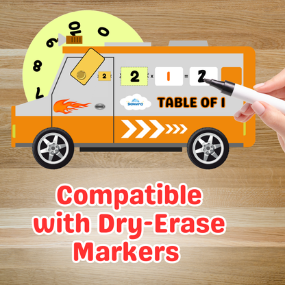 Sakuya Multiplication Table Truck Toy with Rotating Number Wheels for Tables 1 to 10 | Educational Game | Kids Activity | STEM Toy | Includes Pen and Marker with Pouch