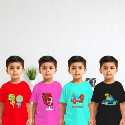 Sakuya Kids T-Shirt for Boys & Girls | Regular Fit Unisex Boy's Girl's Cotton Dress | Center Design Round Neck Tees | Full Sleeves Printed T-Shirts Pack of 4, Multicolour