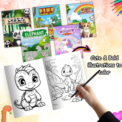 Sakuya Animals Coloring Book for Kids |250 Page Kids Coloring Book |  Baby Shower Activities-Set of 5 - Sakuya