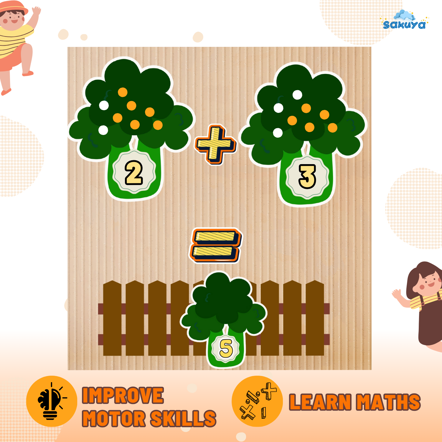 Sakuya Tree Math Kids Addition Game -Fun Learning Activity to Promote Number Visualization| Printable Toddler Activities - Sakuya