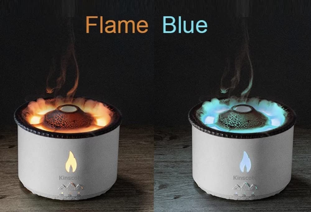 Volcano Humidifier with Flame & Lava Mist Effect, Essential Oil Diffuser, Cool & Warm Mist, Silent Operation, Auto Shut-Off, USB Powered for Home, Office & Bedroom