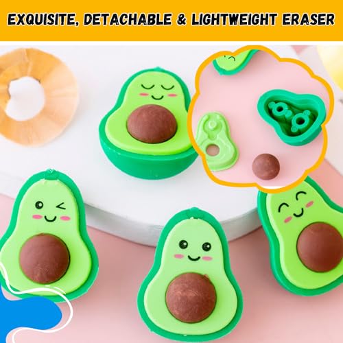 SAKUYA Avocado Fruit-Shaped Kids Pencil Erasers (Set of 4) - Fun Shapes, Stylish Design | Perfect for School, Art, and Gifts | Cute Green Avocado Erasers for Classroom Rewards, Birthdays, Party Favors - Sakuya