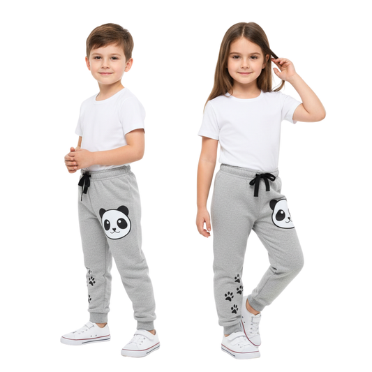 Sakuya Boys Track Pants | Cotton Track Pants for Kids with Full Length Fit and Elastic Waistband | Grey Panda Printed Daily Wear Bottoms Designed for Comfort, Breathability and Easy Movement