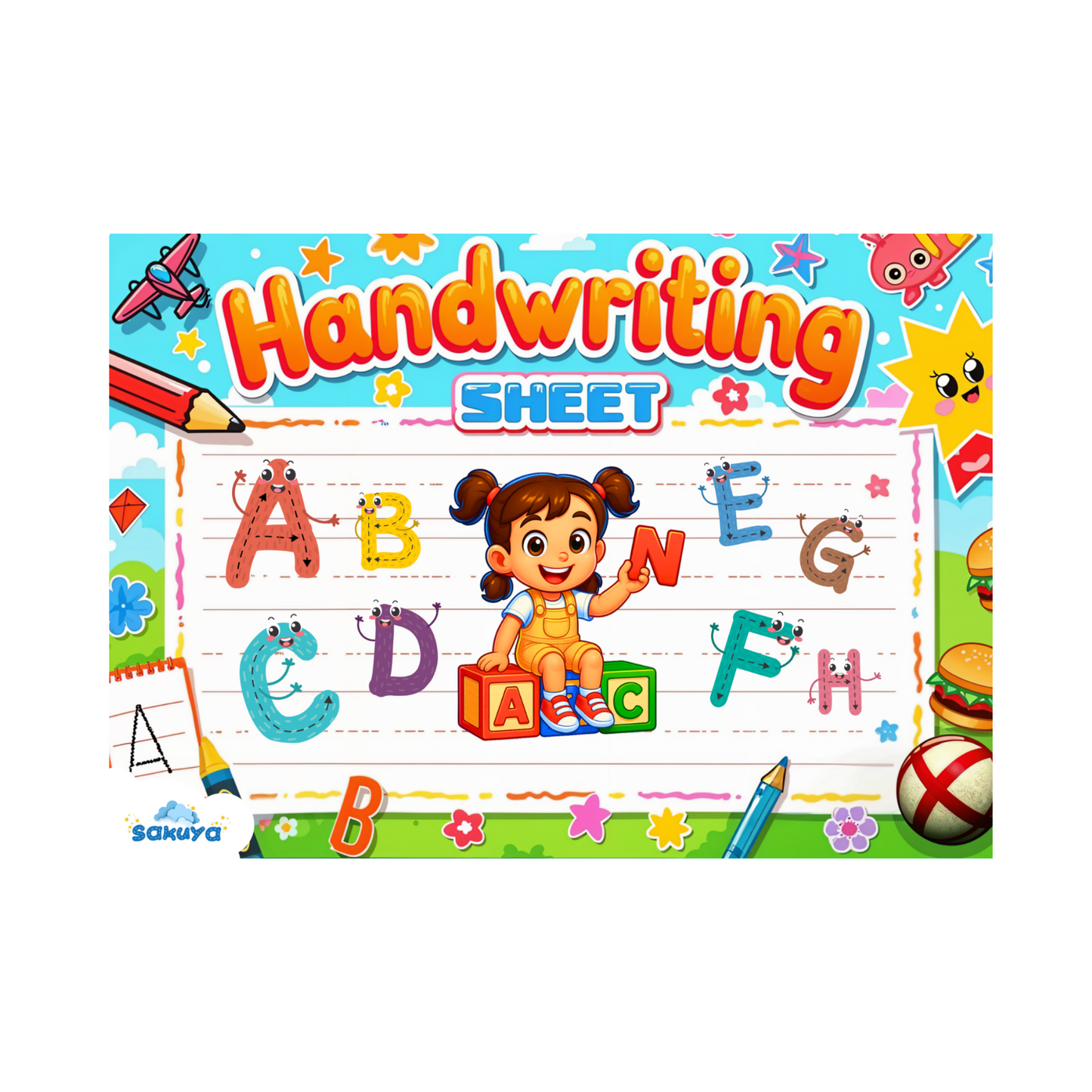 Sakuya Handwriting Practice Book for Kids | Preschool, Kindergarten, Early Learning Workbook | Improve Writing Skills, Fine Motor Development, Tracing Letters