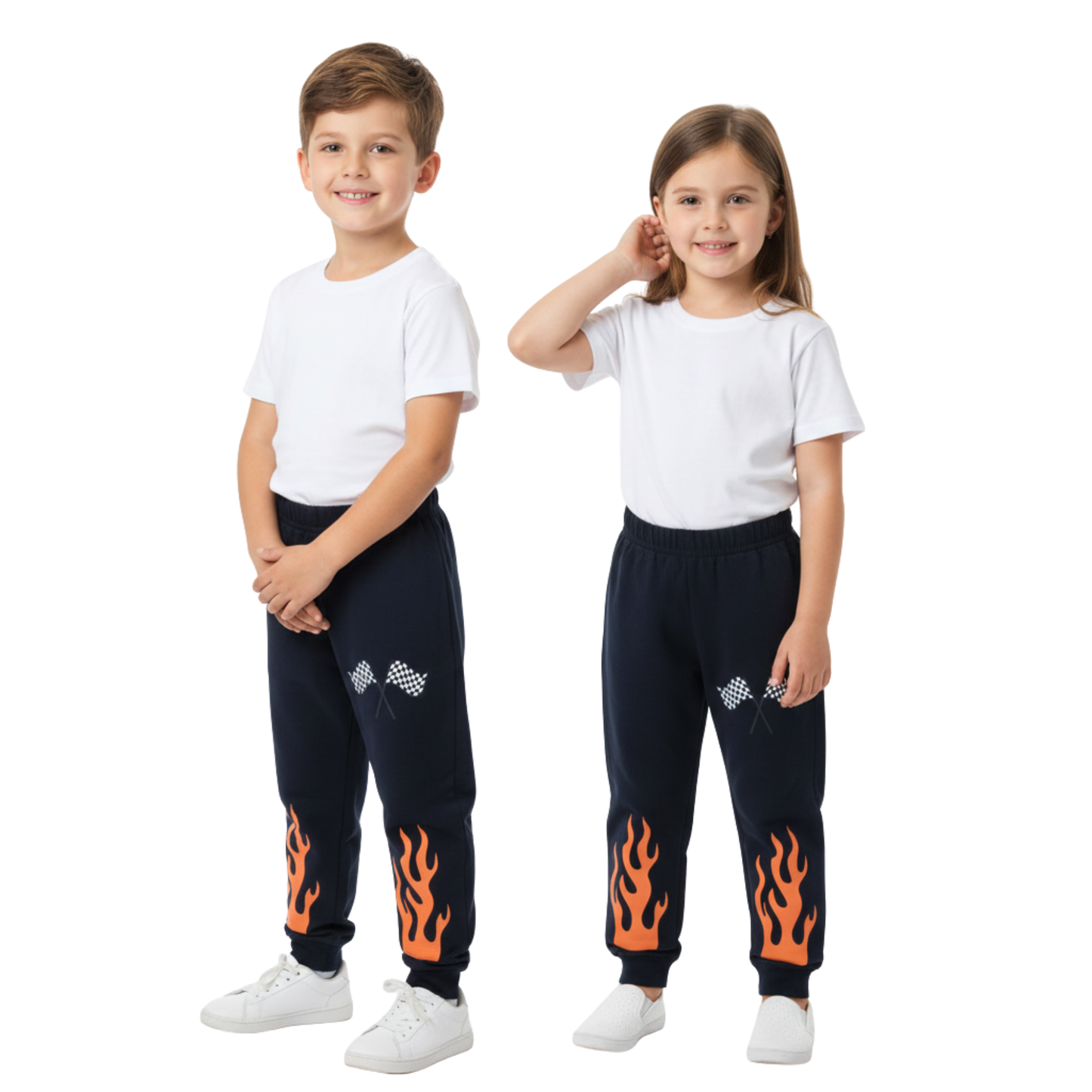Sakuya Black joggers for boys, soft night pant, sporty track bottom suited to 1-5 years kids with racing design, comfy elastic waist full length wear, casual sleep trousers children will love