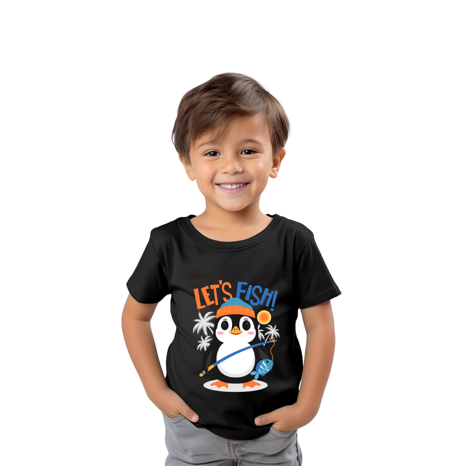 Sakuya Cute Penguin Print Breathable Cotton Half  Sleeve Tshirt & Pant Clothing Set for Nightwear coord Set for Unisex Kids Boys Girls-Black - Sakuya